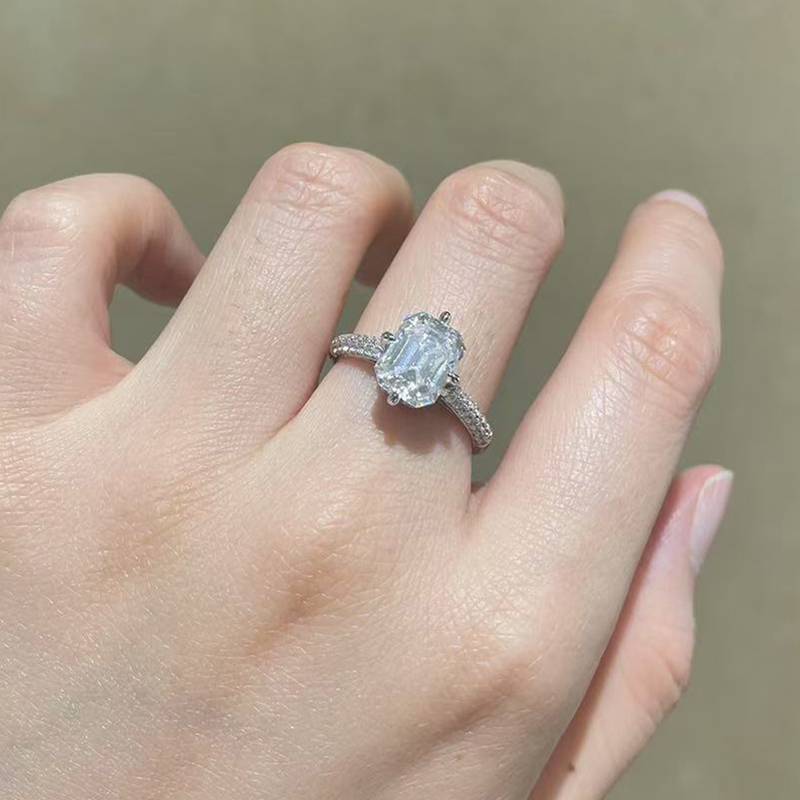 祖母绿切Women's RingS925银镀白金定制选款主石Moissanite3.0ct/副石高碳钻